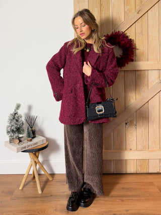 Oversized Teddy Blazer Jacket / Burgundy