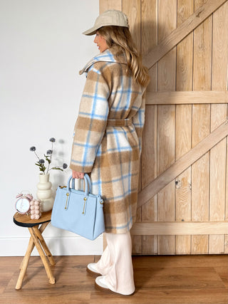 Oversized Plaid Coat / Soft Blue