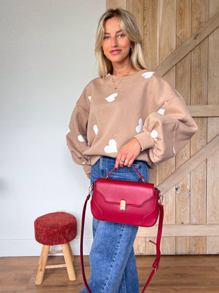 Heart Print Sweatshirt / Camel