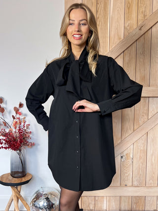 Bow Tie Shirt Dress / Black