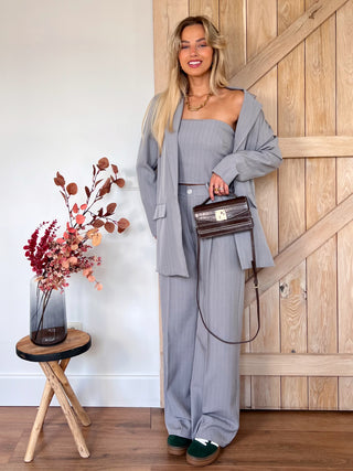 Pinstripe Suit Set / Light Grey