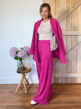 Bouclé Blazer Wide Leg Suit / Fuchsia