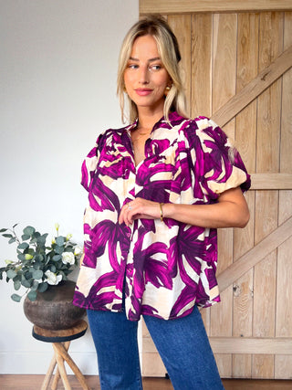 Ruffled Cotton Blouse / Flower Purple