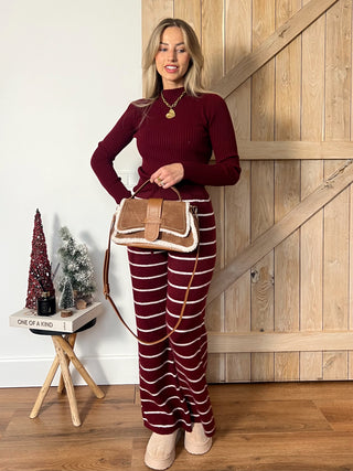 Nautical Knitted Striped Trousers / Burgundy