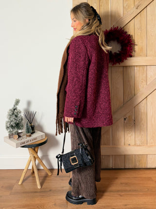 Oversized Teddy Blazer Jacket / Burgundy