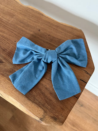 Oversized Bow Hair Clip / Denim Blue