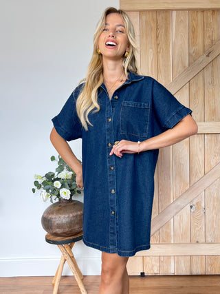 Buttoned Denim Dress / Blue