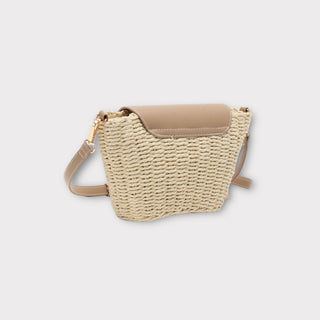 Rattan Leather Detailed Shoulder Bag / Beige-Brown