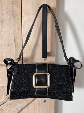 Glitter Buckle Bow Bag / Black