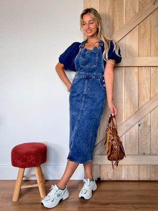 Denim Dungaree Dress / Vintage Blue