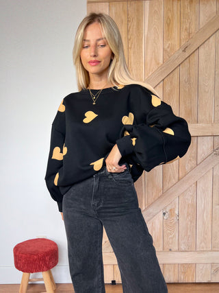 Heart Print Sweatshirt / Black-Gold