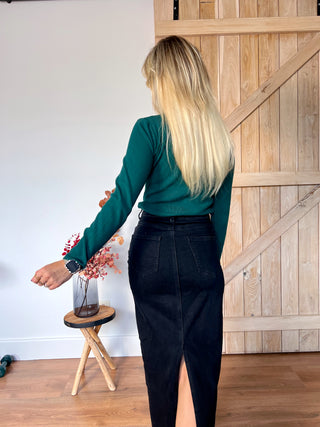 Elegant Long Denim Skirt / Black