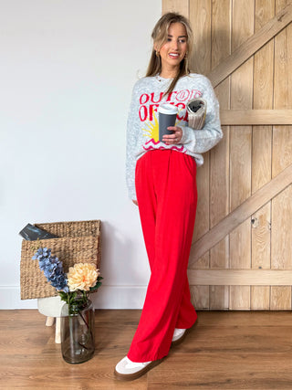 High-Waist Linen Pants / Red