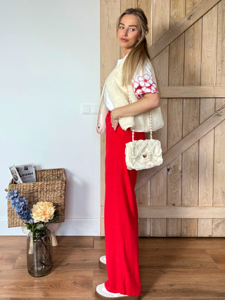 High-Waist Linen Pants / Red