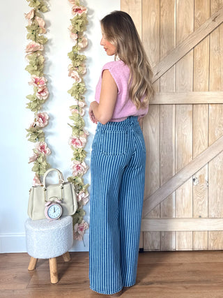 Pinstripe Straight-Leg Jeans / Blue & White