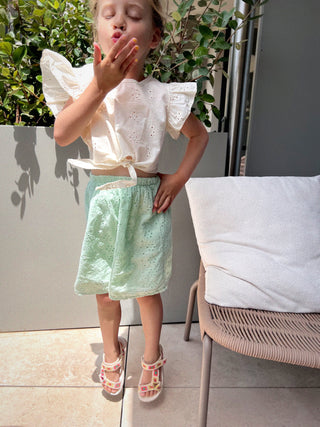 Embroidered Flowy Skirt  / Light Green