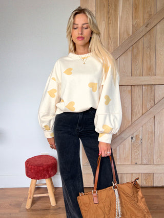 Heart Print Sweatshirt / Beige-Gold