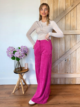 Bouclé Blazer Wide Leg Suit / Fuchsia