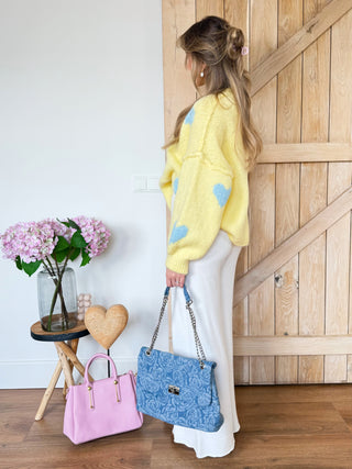 Oversized Heart Sweater / Yellow - Blue