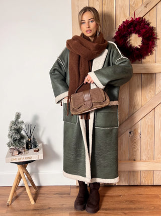 Elegant Faux Suede Winter Coat / Khaki-Beige