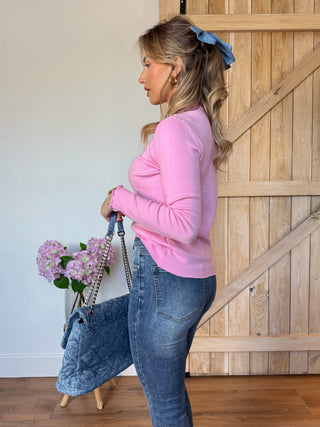 Ribbed Turtleneck Top / Baby Pink