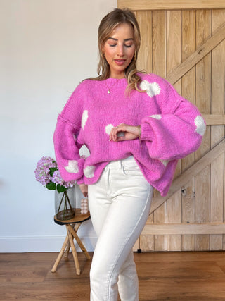 Oversized Heart Sweater / Pink - White