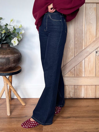 Retro Wide-Leg Jeans / Dark Blue