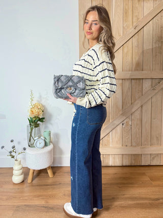 Striped Buttoned Cardigan / Cream