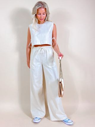 Cropped Linen Top And Trousers Set / Beige