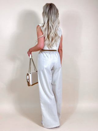Cropped Linen Top And Trousers Set / Beige