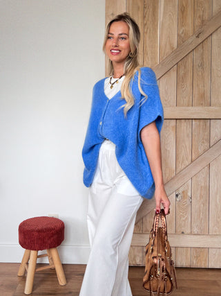 Short Knitted Oversized Cardigan / Blue