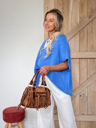 Short Knitted Oversized Cardigan / Blue