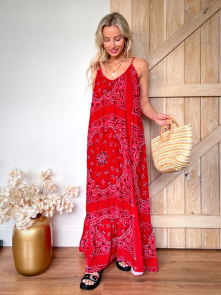 Long Paisley Dress / Red