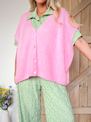 Short Knitted Oversized Cardigan / Pink
