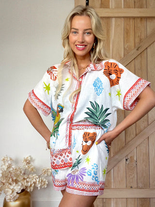 Tropical Print Linen Set / Multicolor