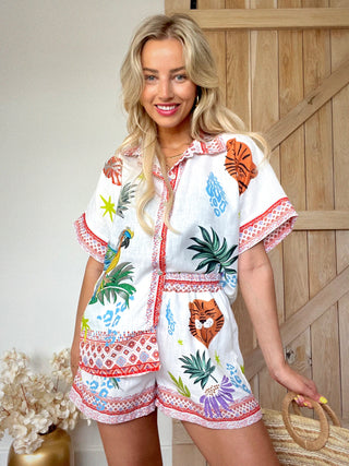 Tropical Print Linen Set / Multicolor