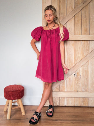 Ruffled Puffy Dress / Raspberry Red